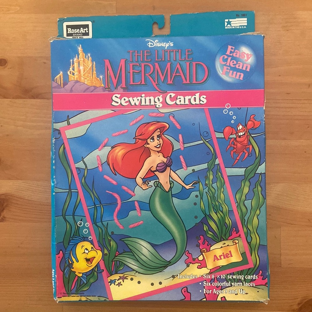 1991 Disneys Little Mermaid Sewing Cards 6 Cards RoseArt kaybee toys.